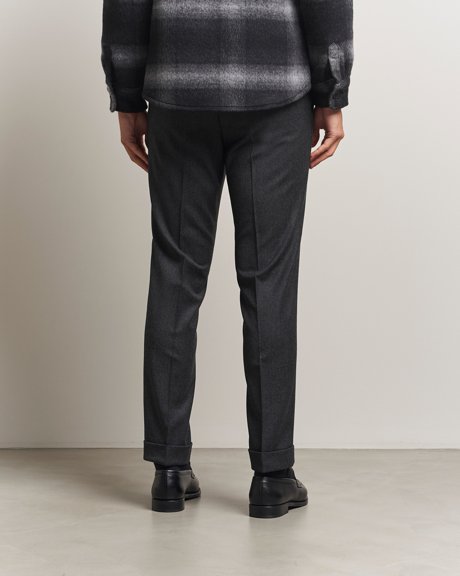 Homme | Pantalons | Oscar Jacobson | Dandy Turn Up Flannel Trousers Charcoal