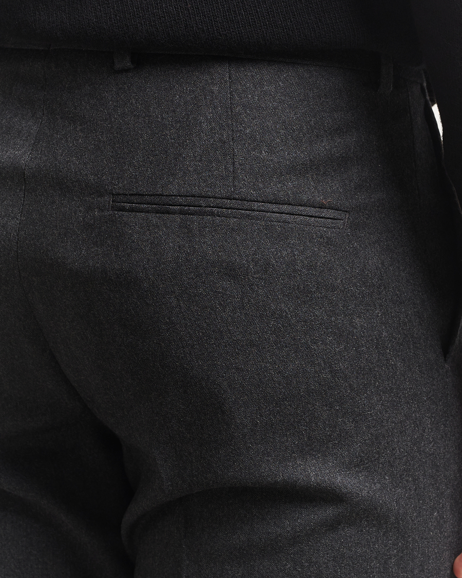 Homme | Pantalons | Oscar Jacobson | Dandy Turn Up Flannel Trousers Charcoal