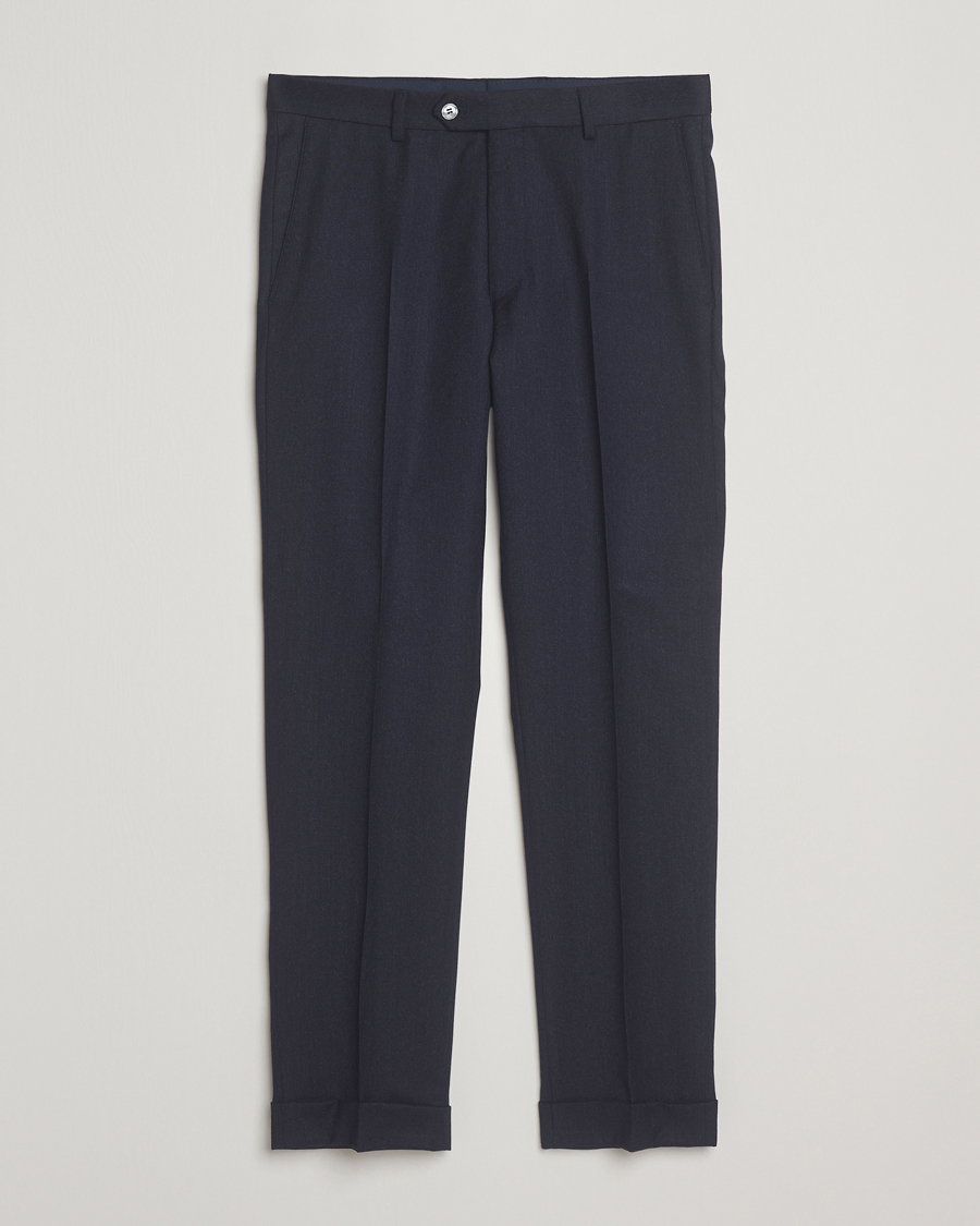 Homme | Pantalons | Oscar Jacobson | Dandy Turn Up Flannel Trousers Navy