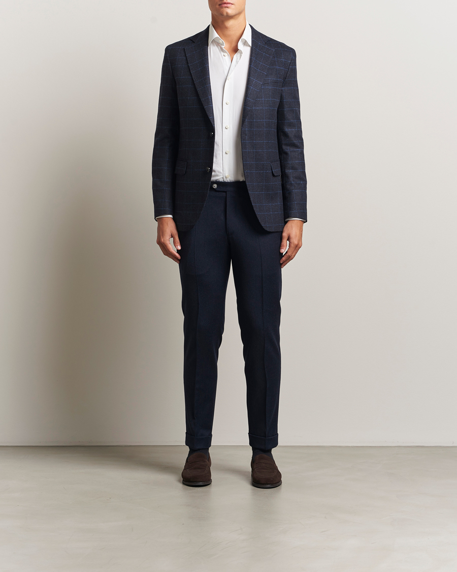 Homme | Pantalons | Oscar Jacobson | Dandy Turn Up Flannel Trousers Navy
