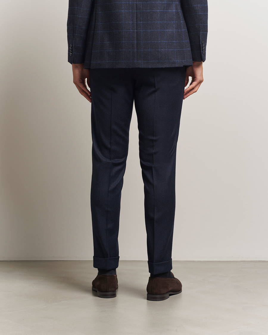 Homme | Pantalons | Oscar Jacobson | Dandy Turn Up Flannel Trousers Navy