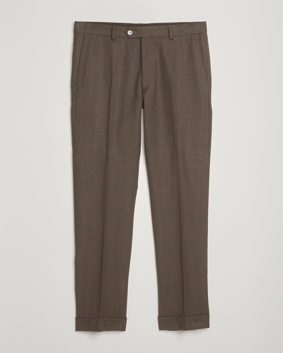 Homme | Pantalons | Oscar Jacobson | Dandy Turn Up Flannel Trousers Brown