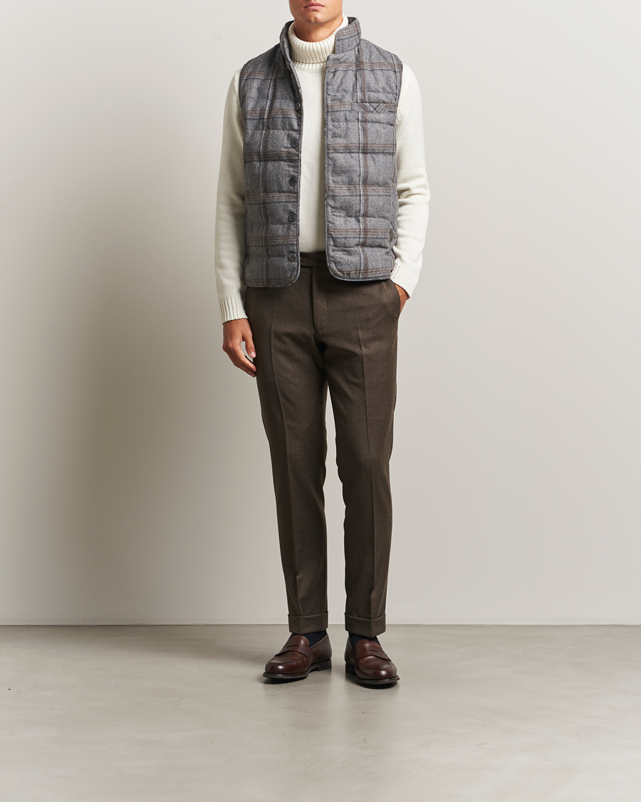 Homme | Pantalons | Oscar Jacobson | Dandy Turn Up Flannel Trousers Brown