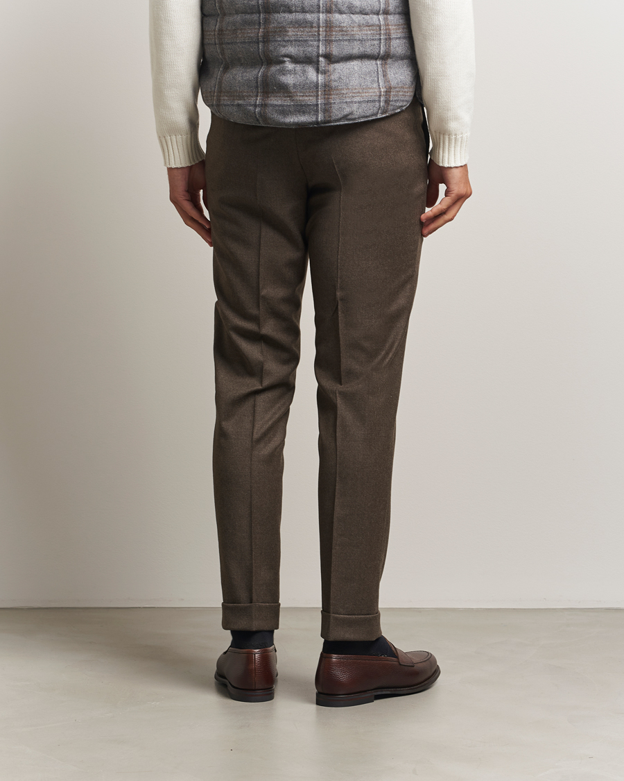 Homme | Pantalons | Oscar Jacobson | Dandy Turn Up Flannel Trousers Brown