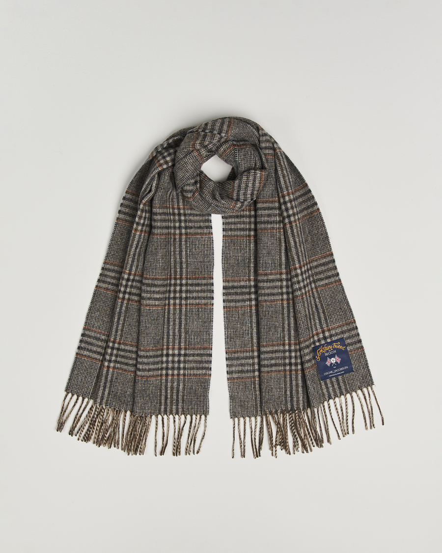Homme | Oscar Jacobson Checked Moon Tweed Wool Scarf Brown | Oscar Jacobson | Checked Moon Tweed Wool Scarf Brown