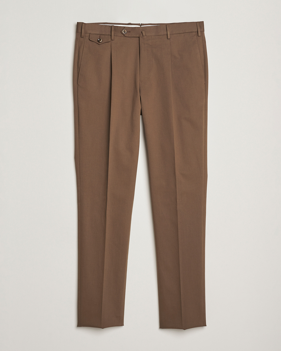 Homme | Pantalons | PT01 | Slim Fit Pleated Cotton/Cashmere Trousers Dark Brown