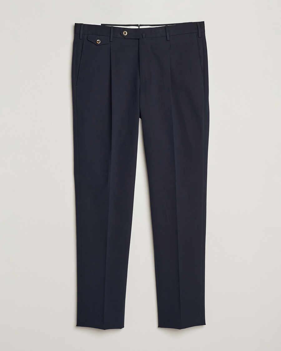 Homme | Pantalons | PT01 | Slim Fit Pleated Cotton/Cashmere Trousers Navy