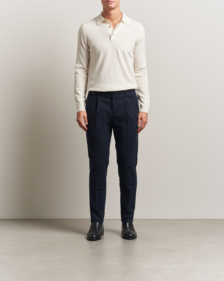 Homme | Pantalons | PT01 | Slim Fit Pleated Cotton/Cashmere Trousers Navy