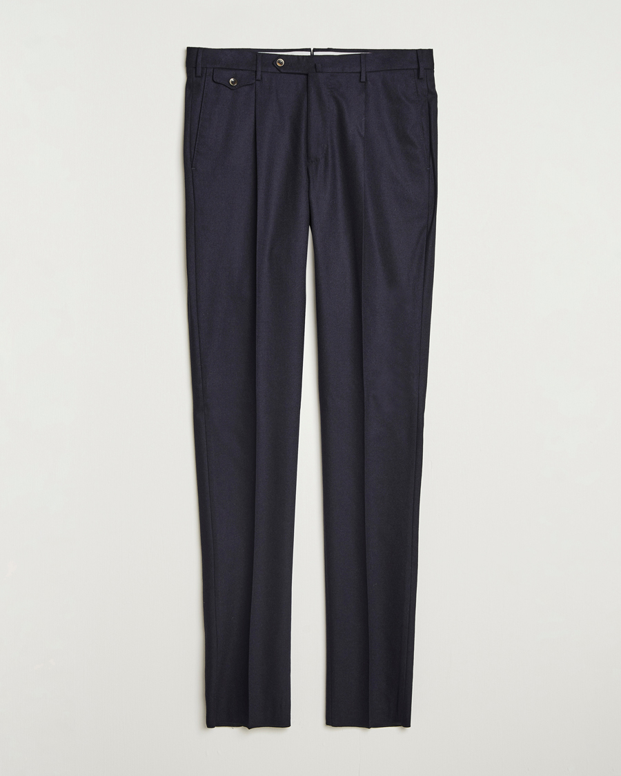 Homme | Pantalons | PT01 | Slim Fit Pleated Wool/Cashmere Trousers Navy