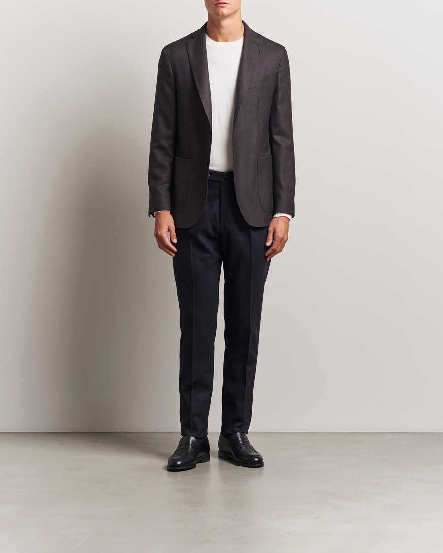 Homme | Pantalons | PT01 | Slim Fit Pleated Wool/Cashmere Trousers Navy