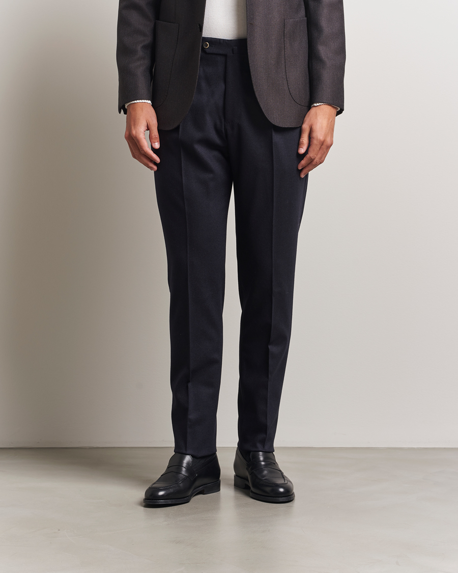 Homme | Pantalons | PT01 | Slim Fit Pleated Wool/Cashmere Trousers Navy