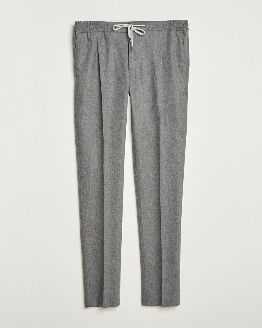 Homme | Pantalons | PT01 | Slim Fit Wool/Cashmere Drawstring Trousers Grey Melange
