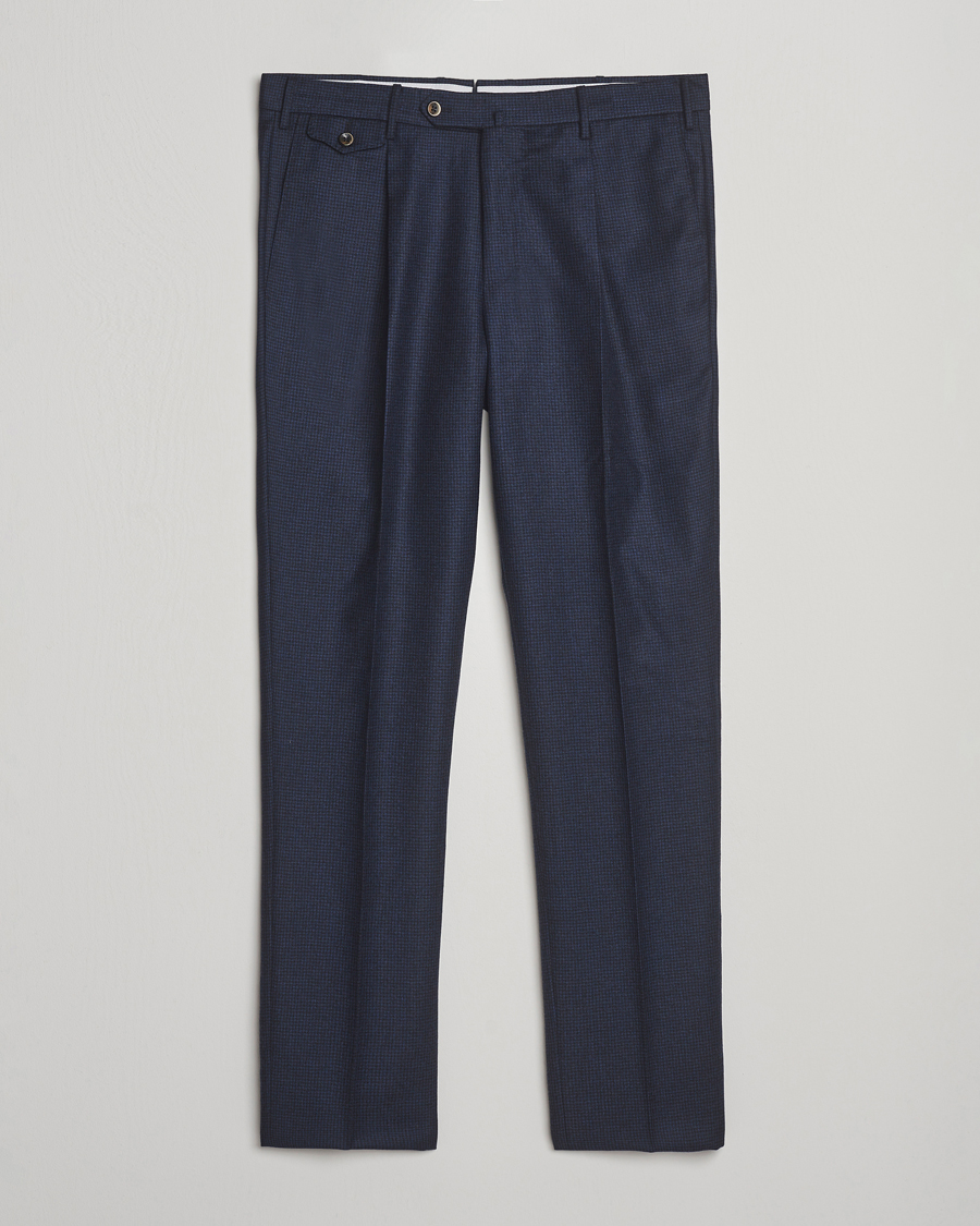 Homme | Pantalons | PT01 | Gentleman Fit Pleated Houndstooth Flannel Trousers Navy