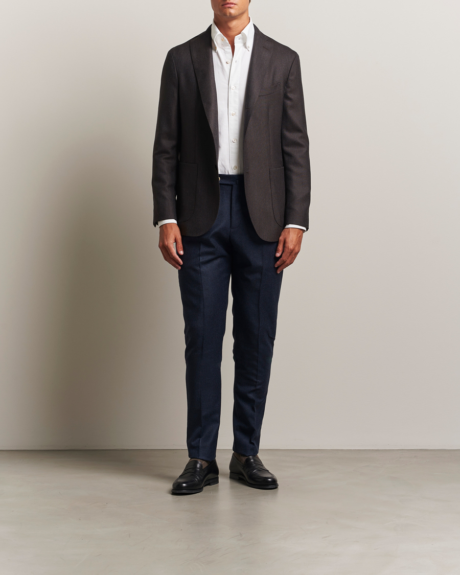 Homme | Pantalons | PT01 | Gentleman Fit Pleated Houndstooth Flannel Trousers Navy