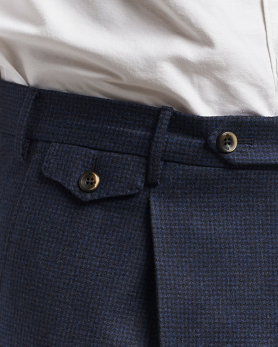 Homme | Pantalons | PT01 | Gentleman Fit Pleated Houndstooth Flannel Trousers Navy