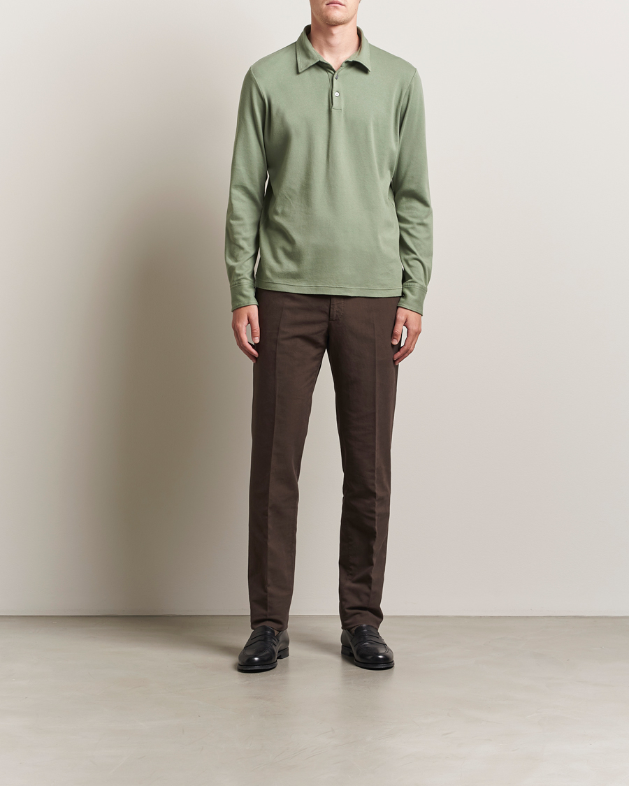 Homme | Polos | Zanone | Heavy Jersey Long Sleeve Polo Sage