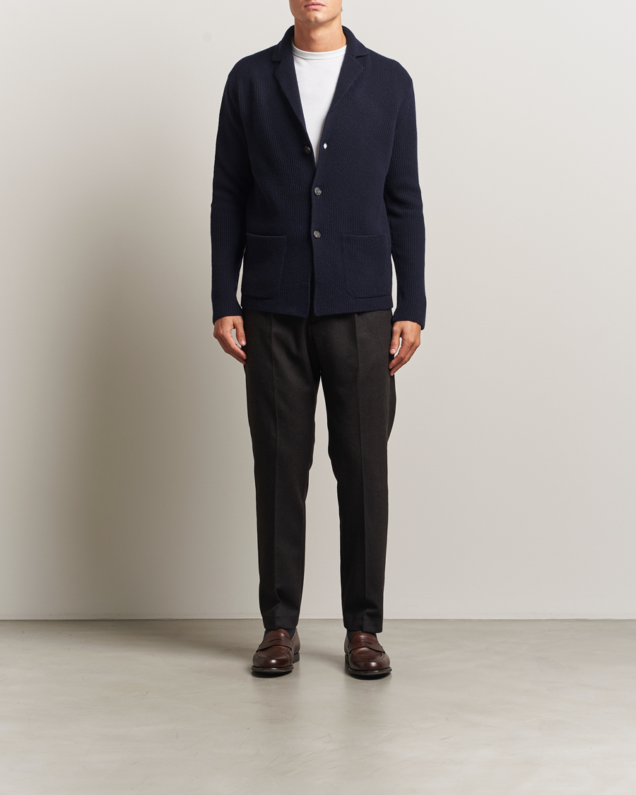 Homme | Pulls Et Tricots | Zanone | Rib Wool Cardigan Jacket Navy