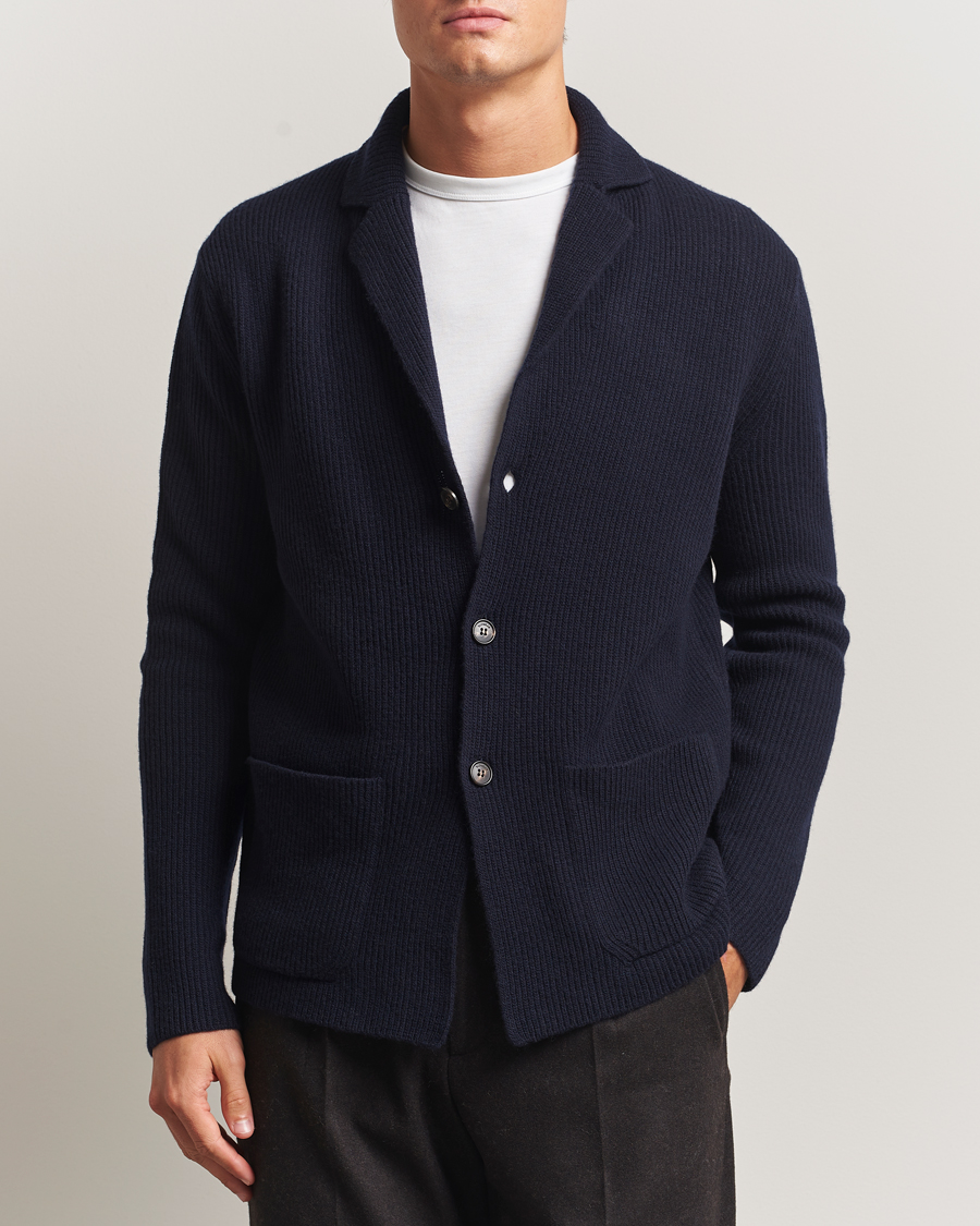 Homme | Pulls Et Tricots | Zanone | Rib Wool Cardigan Jacket Navy