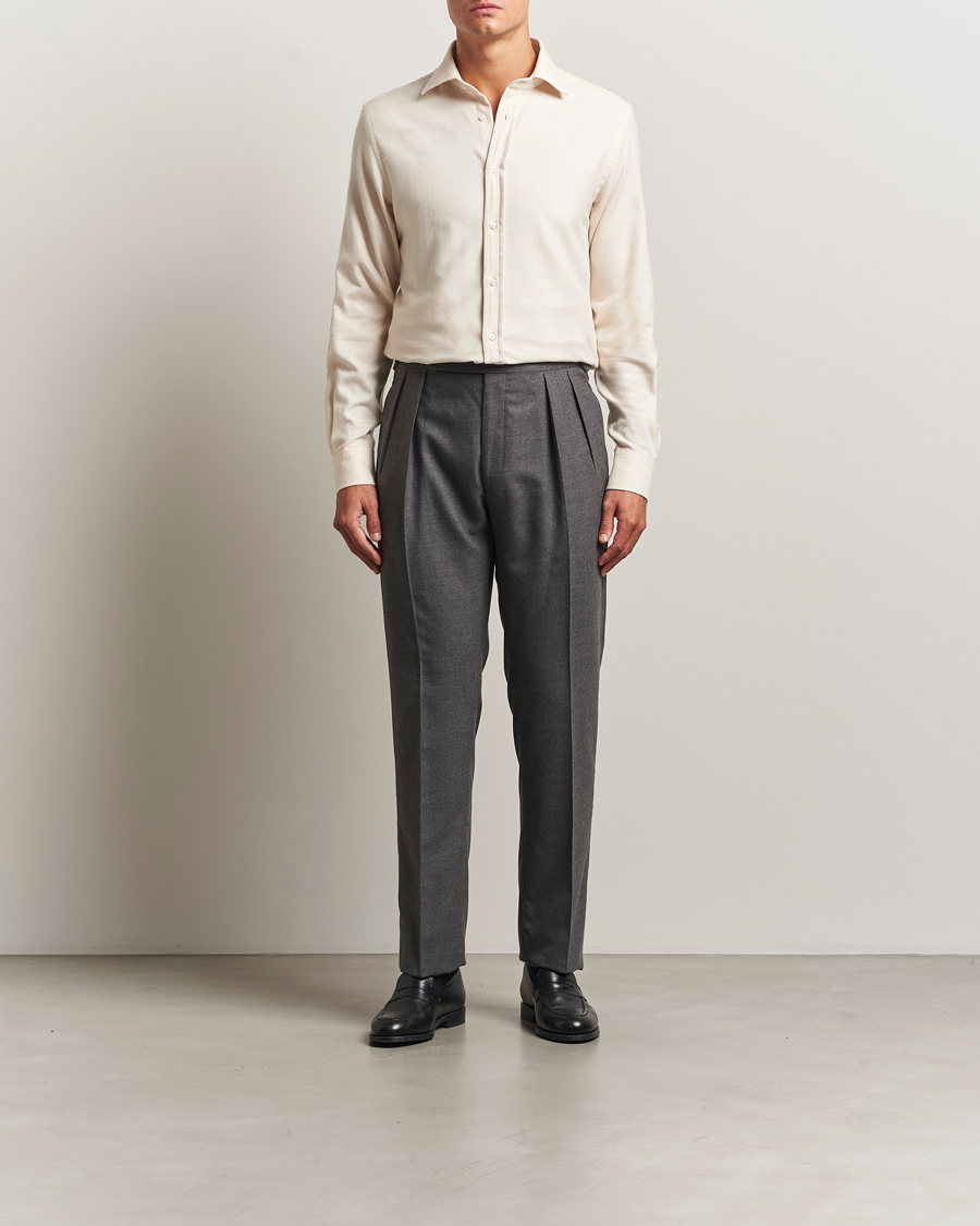 Homme | Chemises | Ralph Lauren Purple Label | Cotton Flannel Shirt Cream Melange