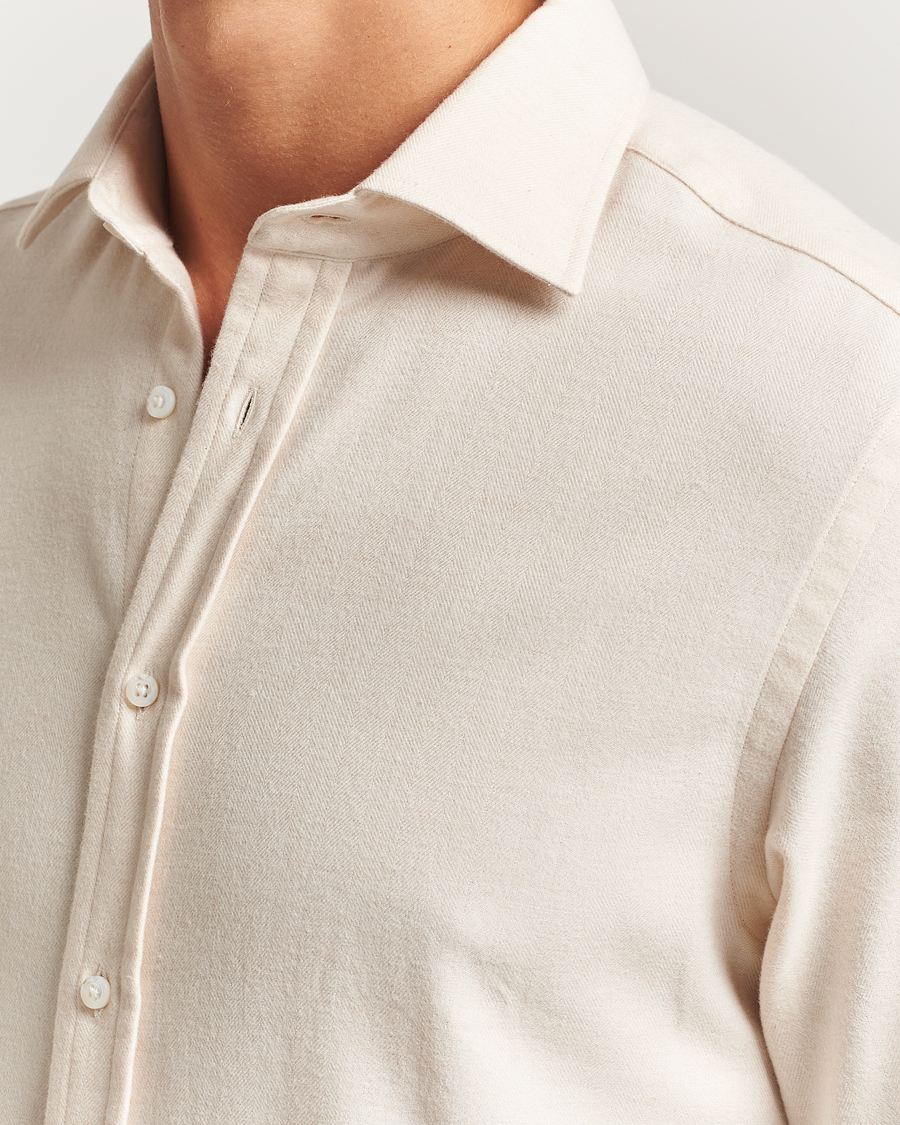 Homme | Chemises | Ralph Lauren Purple Label | Cotton Flannel Shirt Cream Melange