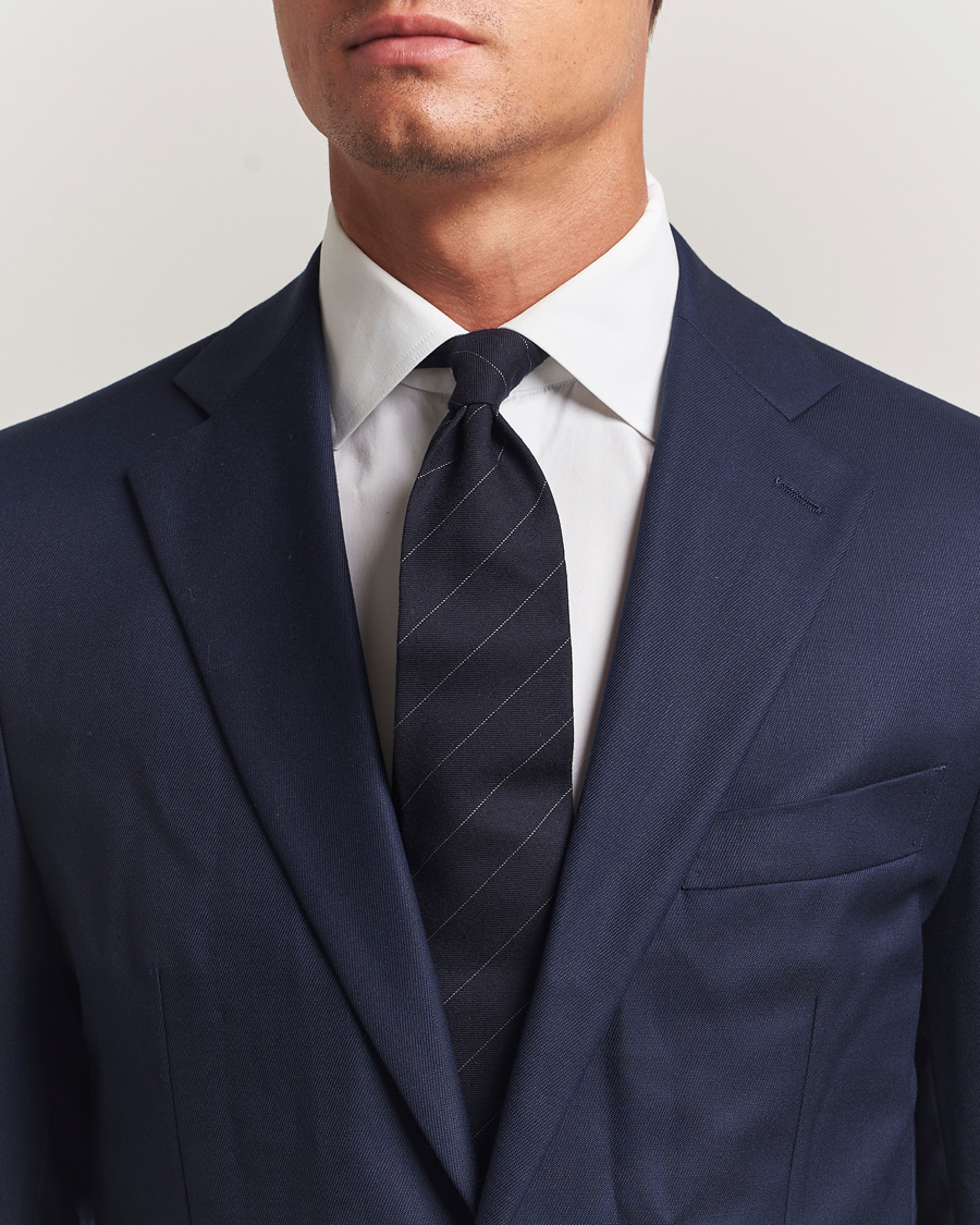 Homme | Ralph Lauren Purple Label Wool Pinstripe Tie Navy/Grey | Ralph Lauren Purple Label | Wool Pinstripe Tie Navy/Grey