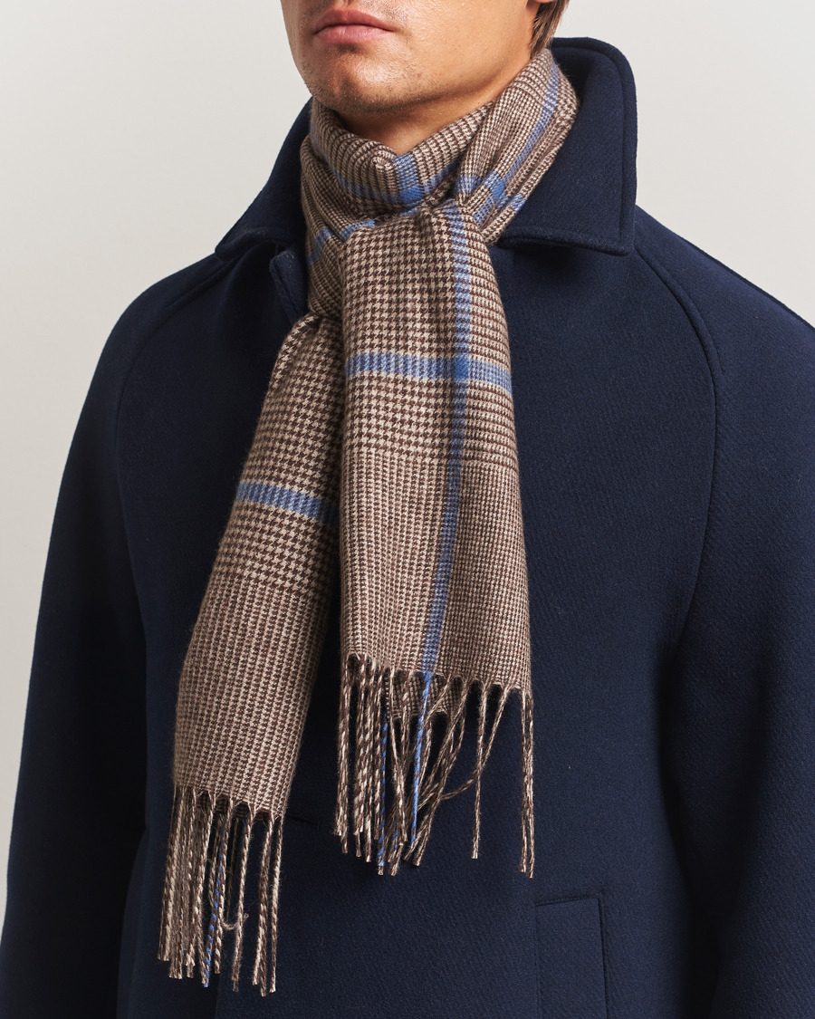 Homme | Piacenza Cashmere Cashmere/Silk Overcheck Scarf Brown | Piacenza Cashmere | Cashmere/Silk Overcheck Scarf Brown