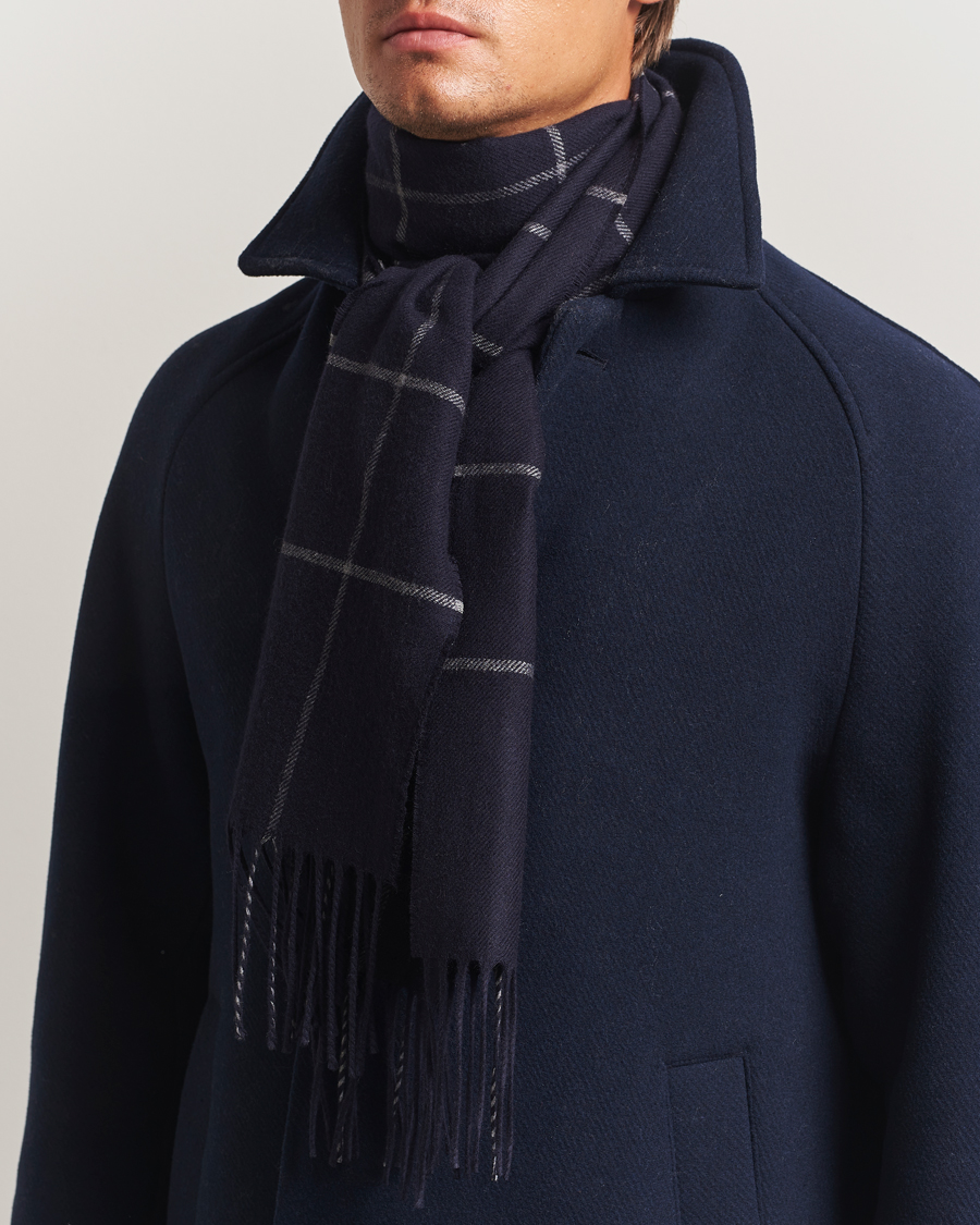 Homme | Piacenza Cashmere Cashmere/Silk Window Pane Scarf Navy | Piacenza Cashmere | Cashmere/Silk Window Pane Scarf Navy