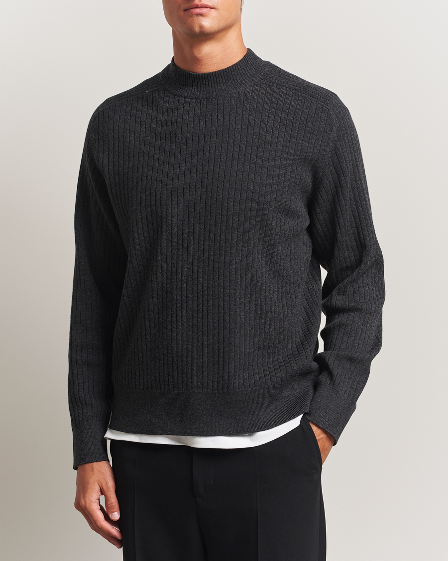 Homme | Pulls Et Tricots | Filippa K | Cotton Merino Knitted Mock Neck Sweater Anthracite Melange