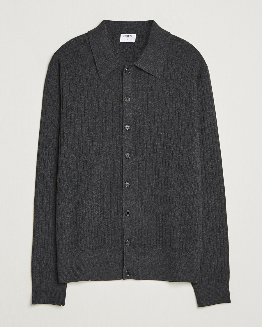 Homme | Pulls Et Tricots | Filippa K | Cotton Merino Knitted Cardigan Anthracite Melange