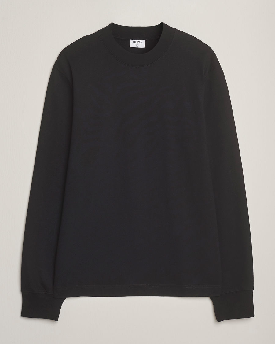 Homme | T-shirts | Filippa K | Heavy Cotton Mock Neck Long Sleeve T-Shirt Black