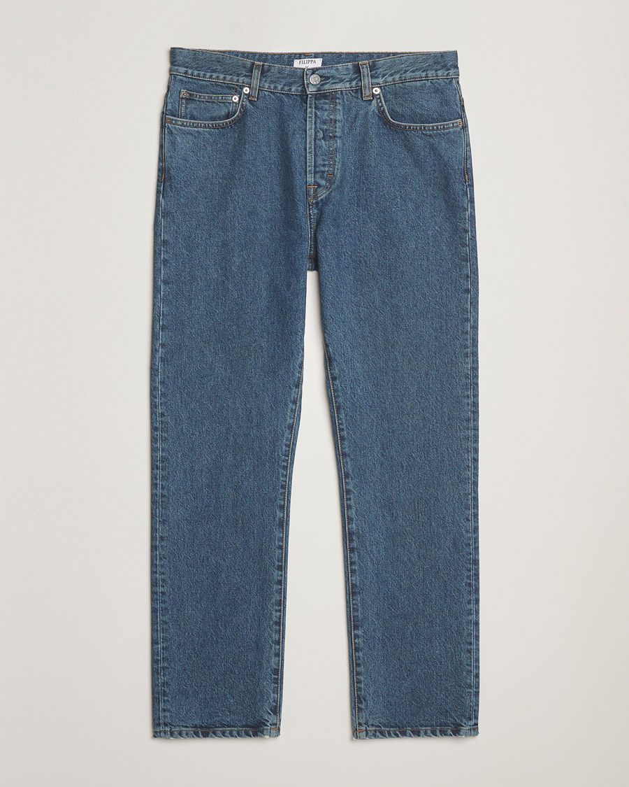 Homme | Pantalons | Filippa K | Tapered Cropped Jeans Washed Mid Blue