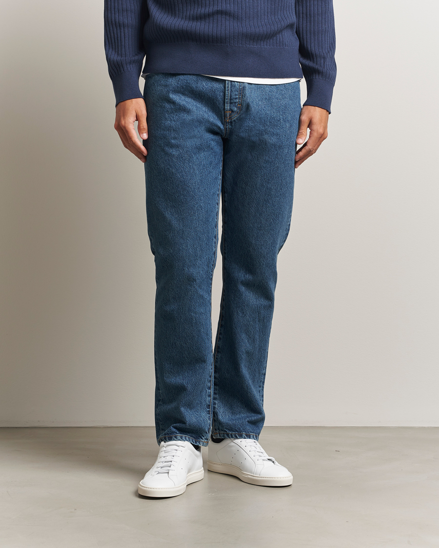 Homme | Pantalons | Filippa K | Tapered Cropped Jeans Washed Mid Blue