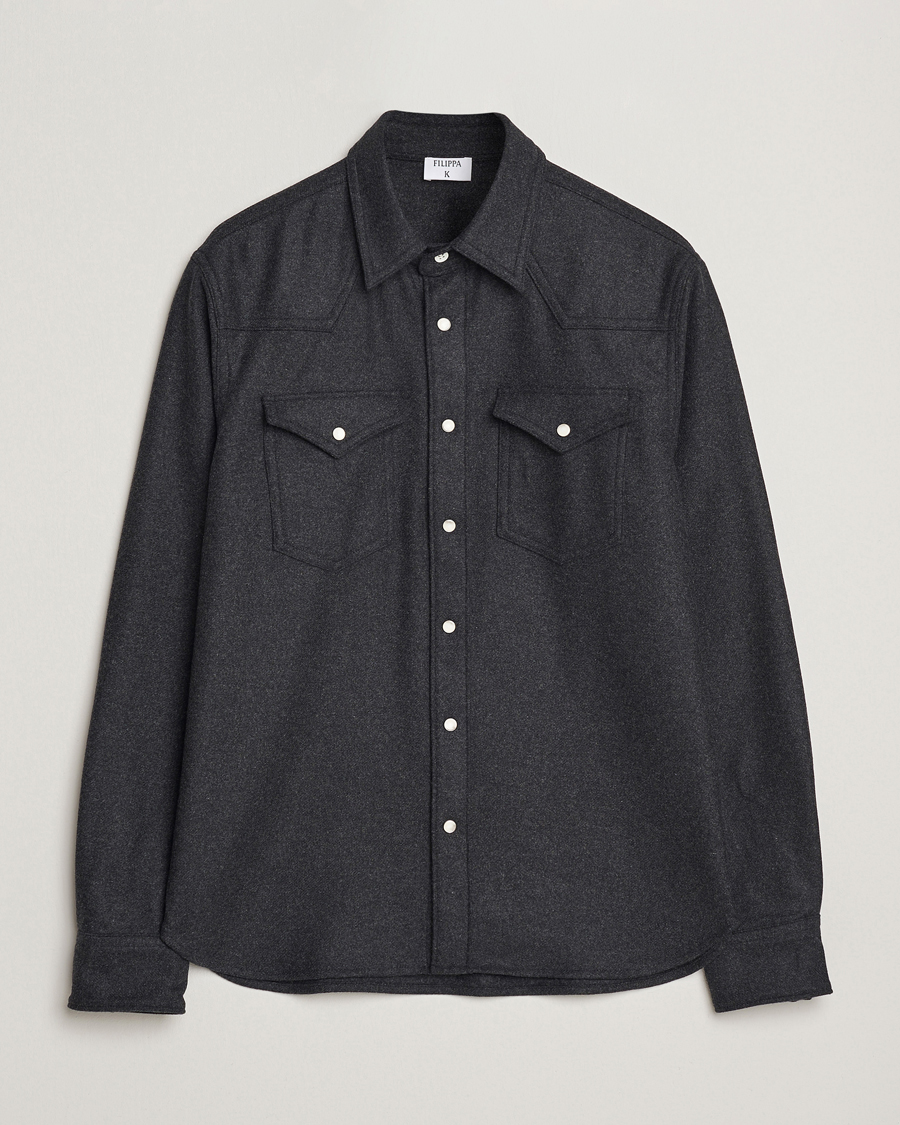 Homme | Chemises | Filippa K | Western Wool Shirt Anthracite Melange