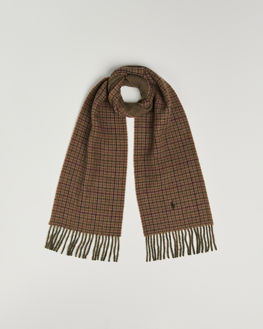 Homme | Polo Ralph Lauren Wool Blend Scarf Olive Check | Polo Ralph Lauren | Wool Blend Scarf Olive Check