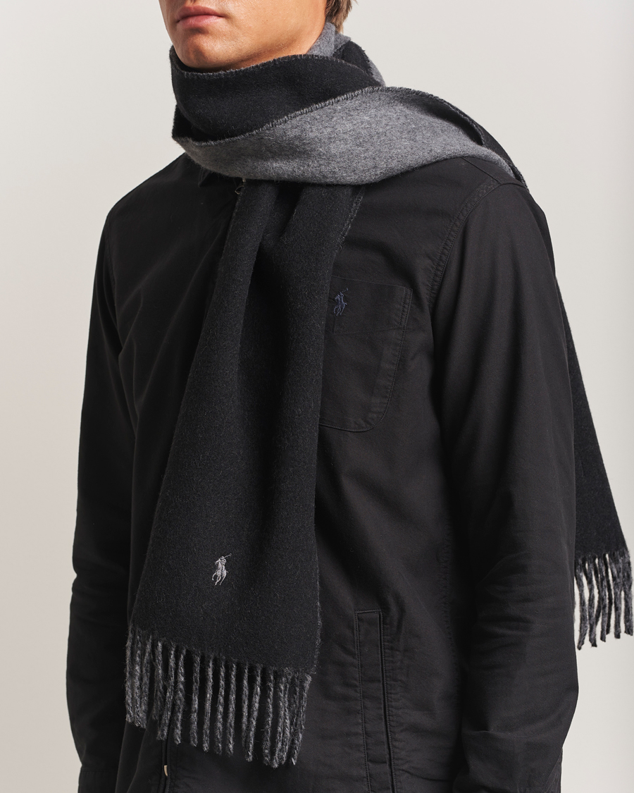 Homme | Polo Ralph Lauren Reversible Wool Scarf Polo Black/Grey | Polo Ralph Lauren | Reversible Wool Scarf Polo Black/Grey