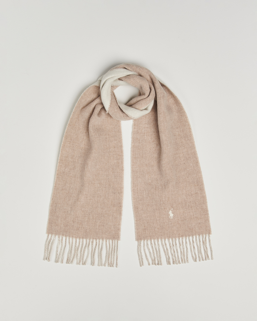 Homme | Polo Ralph Lauren Reversible Wool Scarf Taupe/Winter Cream | Polo Ralph Lauren | Reversible Wool Scarf Taupe/Winter Cream