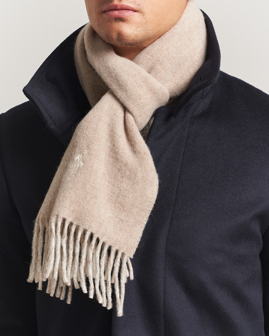 Homme | Polo Ralph Lauren Reversible Wool Scarf Taupe/Winter Cream | Polo Ralph Lauren | Reversible Wool Scarf Taupe/Winter Cream