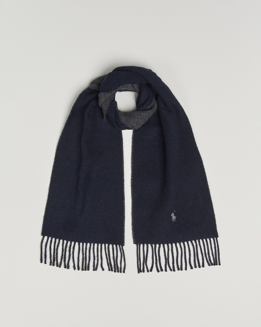 Homme | Polo Ralph Lauren Reversible Wool Scarf Navy/Charcoal | Polo Ralph Lauren | Reversible Wool Scarf Navy/Charcoal