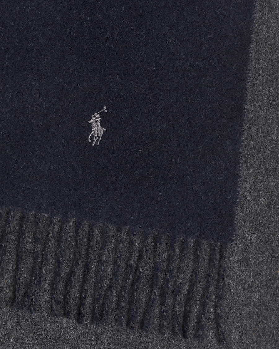 Homme | Polo Ralph Lauren Reversible Wool Scarf Navy/Charcoal | Polo Ralph Lauren | Reversible Wool Scarf Navy/Charcoal