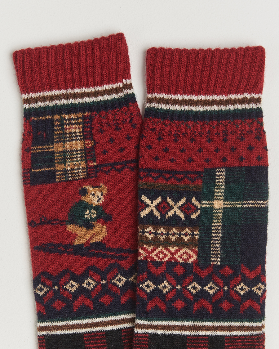 Homme | Sous-Vêtements Et Chaussettes | Polo Ralph Lauren | Patchwork Bear Lambswool Sock Red Multi