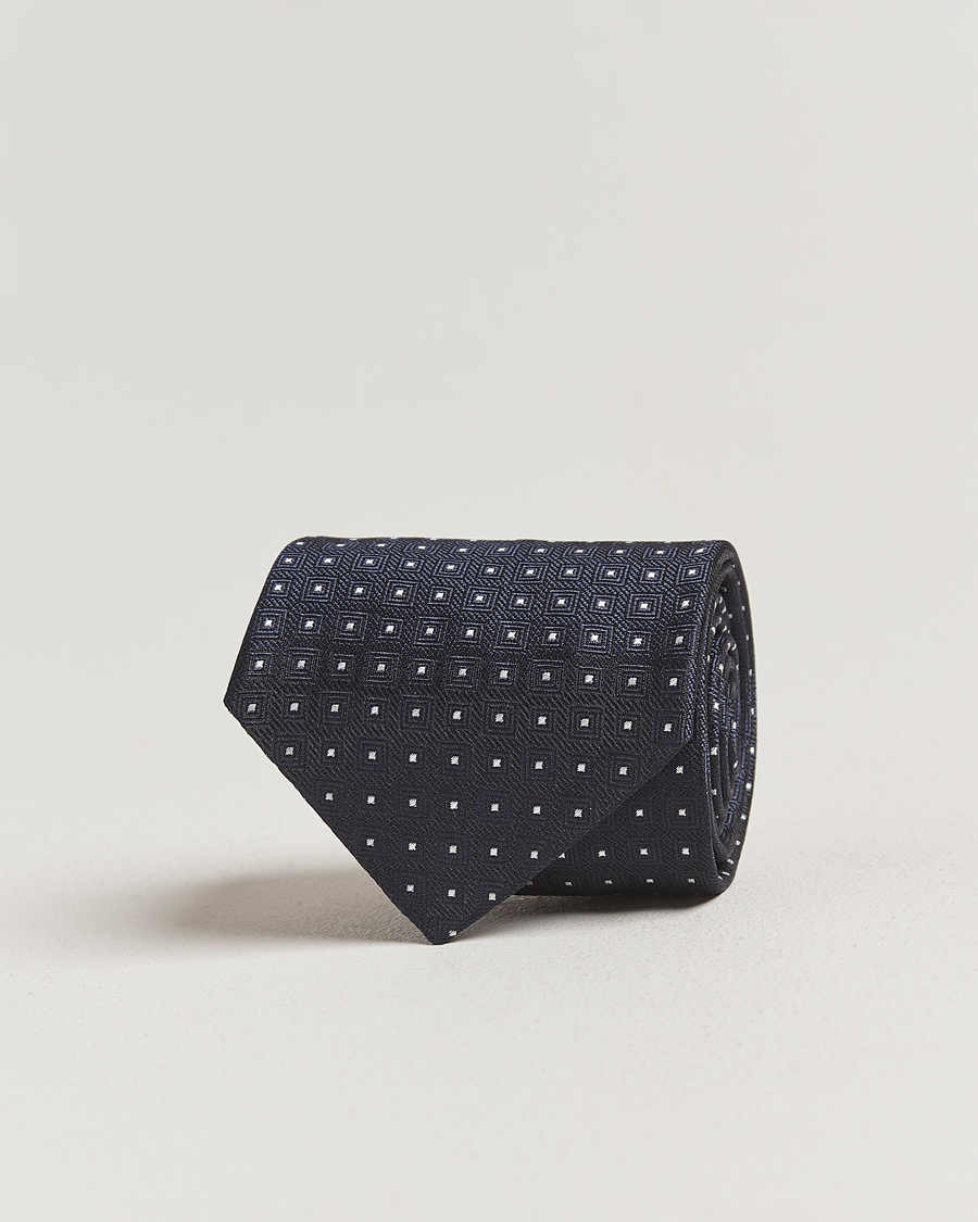 Homme | Cravates | Stenströms | Woven Square Silk Tie 7,5cm Navy