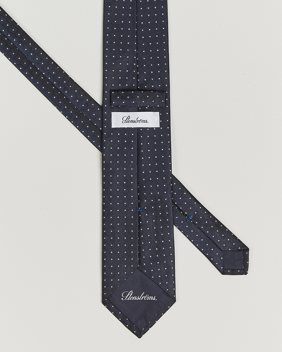 Homme | Cravates | Stenströms | Woven Square Silk Tie 7,5cm Navy