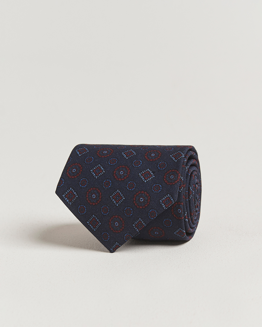 Homme | Cravates | Stenströms | Woven Wool Tie 7,5cm Navy