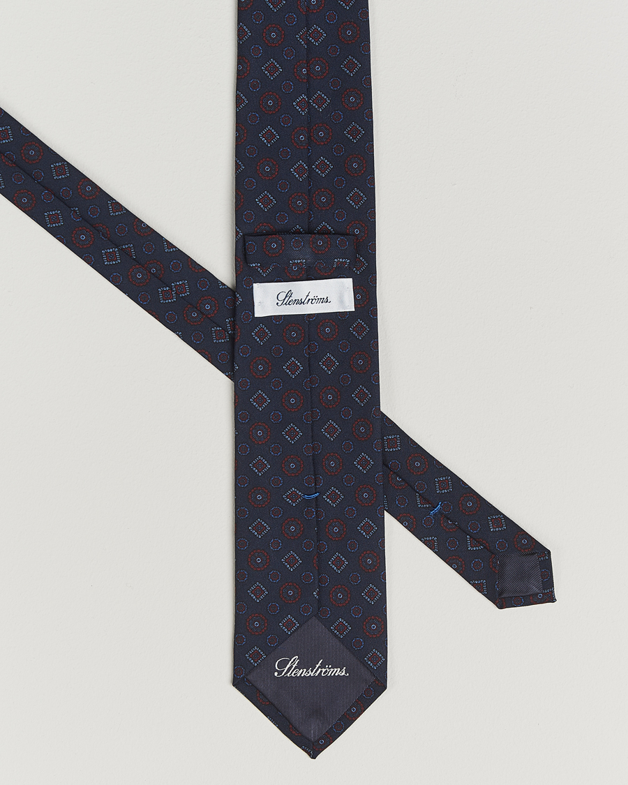 Homme | Cravates | Stenströms | Woven Wool Tie 7,5cm Navy