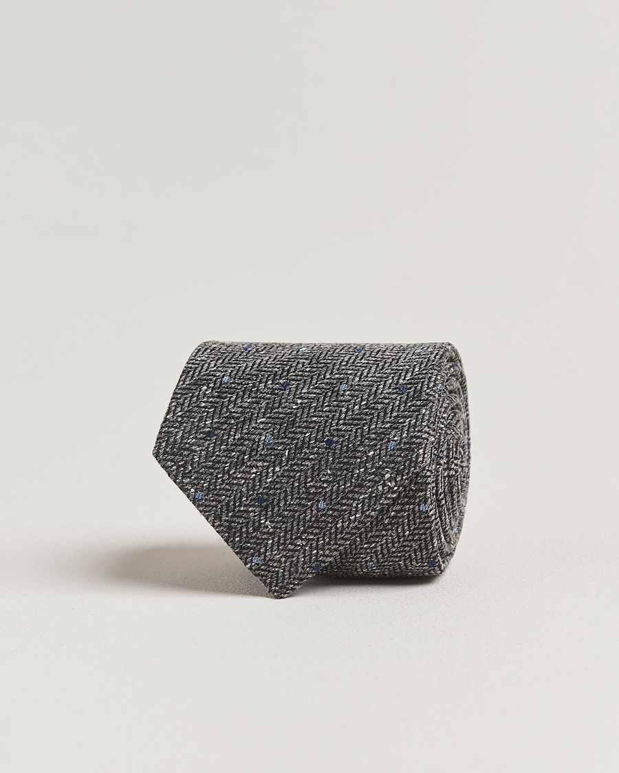 Homme | Cravates | Stenströms | Woven Herringbone Silk Tie 7,5cm Grey