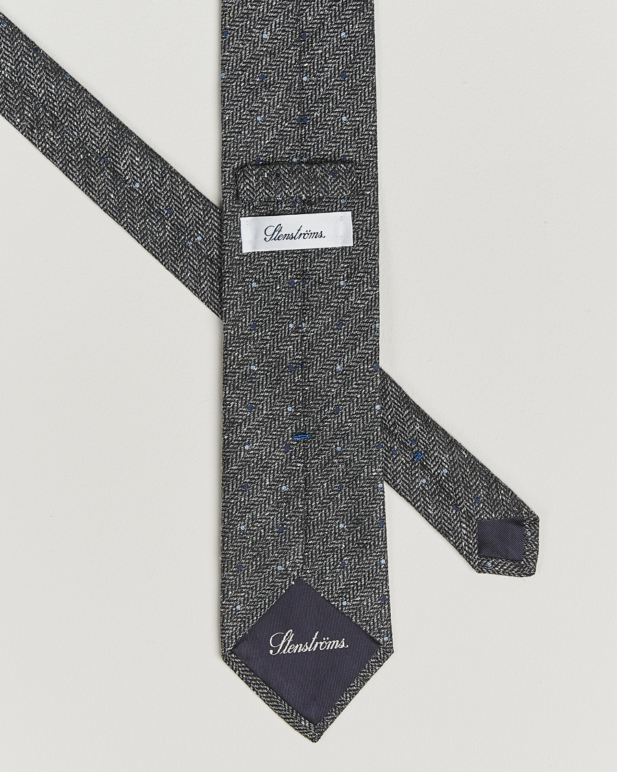 Homme | Cravates | Stenströms | Woven Herringbone Silk Tie 7,5cm Grey