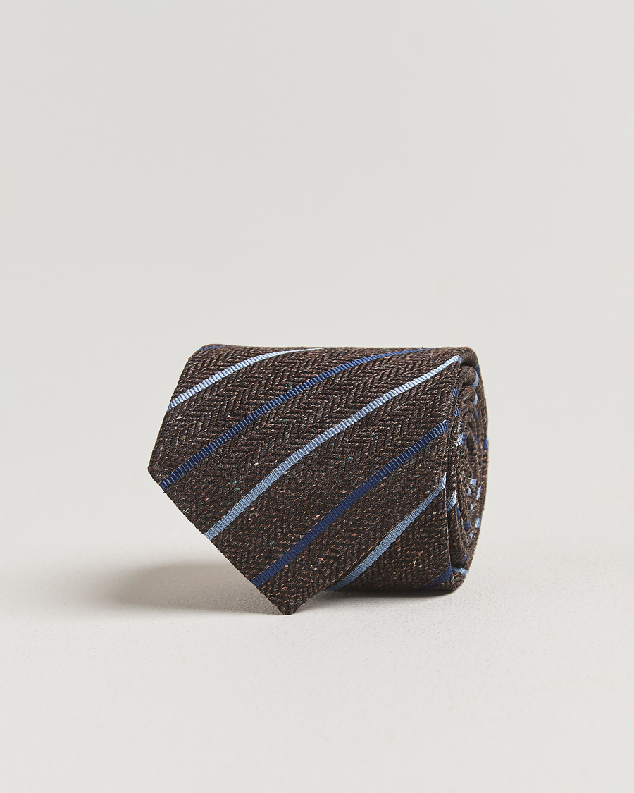 Homme | Cravates | Stenströms | Woven Multi Stripe Silk Tie 7,5cm Brown