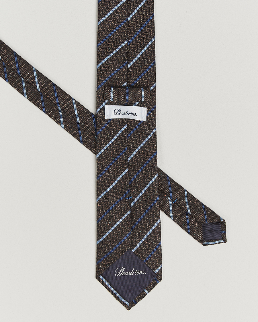 Homme | Cravates | Stenströms | Woven Multi Stripe Silk Tie 7,5cm Brown