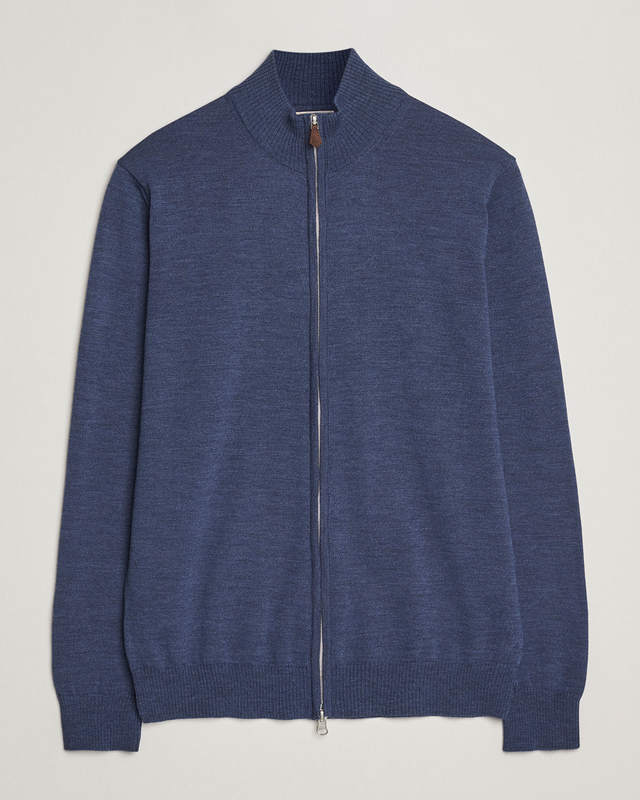 Homme | Pulls Et Tricots | Stenströms | Merino Full Zip Denim Blue