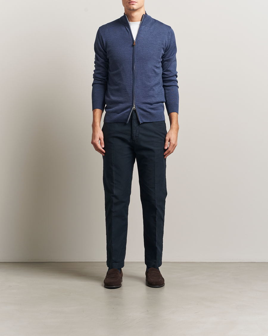 Homme | Pulls Et Tricots | Stenströms | Merino Full Zip Denim Blue